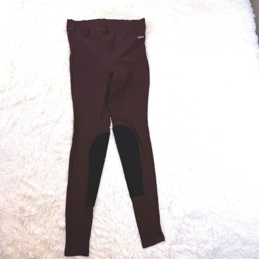 Kerrits Riding Breeches Tights Women Large Brown Ribbed Knee Patch Equestrian